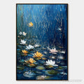 ARTOVITAS Celestial Rain – Textured Impasto Painting of Water Lilies in Rain - image 1