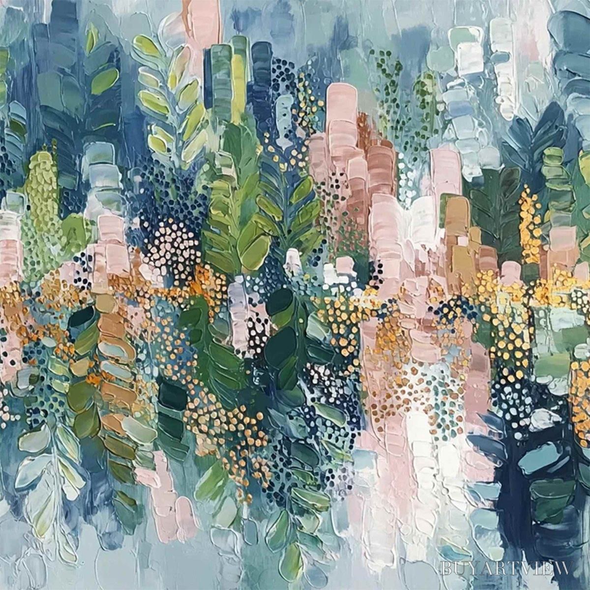 ARTOVITAS Verdant Sanctuary – Colorful Abstract Botanical Textured Painting - image 5