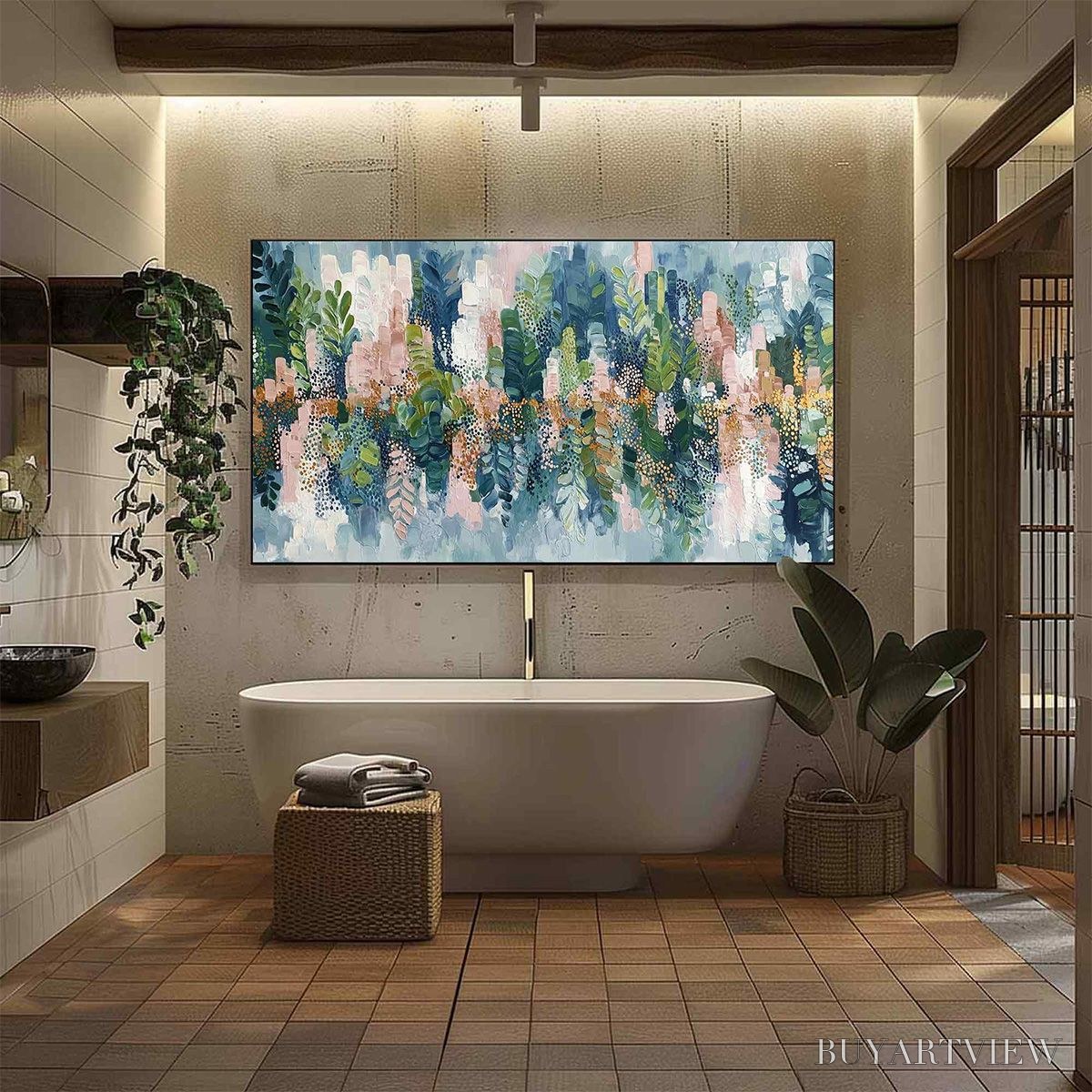 ARTOVITAS Verdant Sanctuary – Colorful Abstract Botanical Textured Painting - image 6