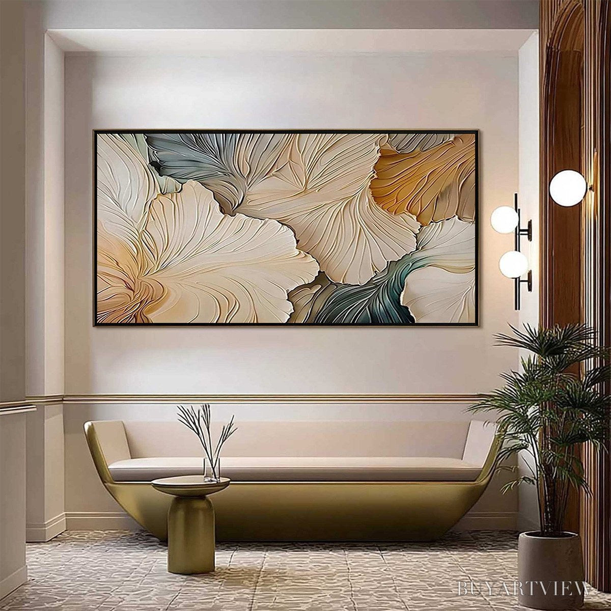 ARTOVITAS Petal Whispers – Textured Wabi Sabi Abstract Leaf Painting - image 2