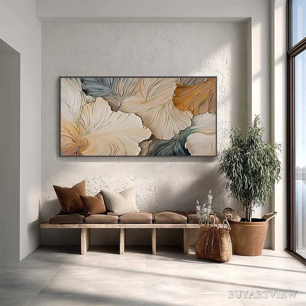 ARTOVITAS Petal Whispers – Textured Wabi Sabi Abstract Leaf Painting - image 4