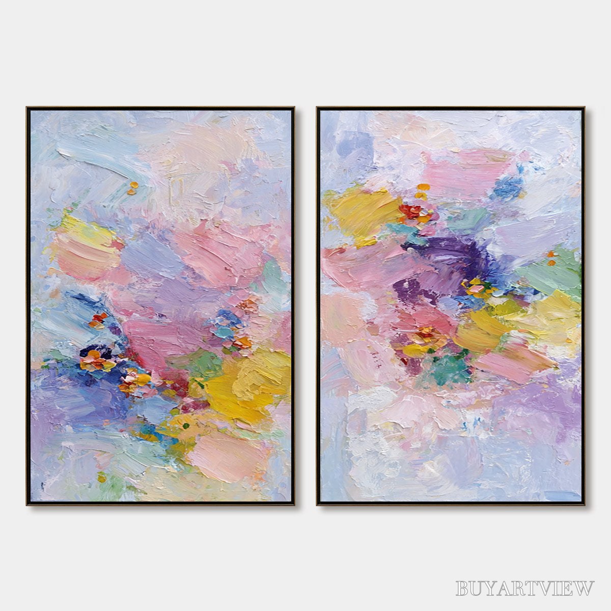 ARTOVITAS Garden Reverie – Colorful Abstract Floral Impasto Painting Set of 2 - image 1