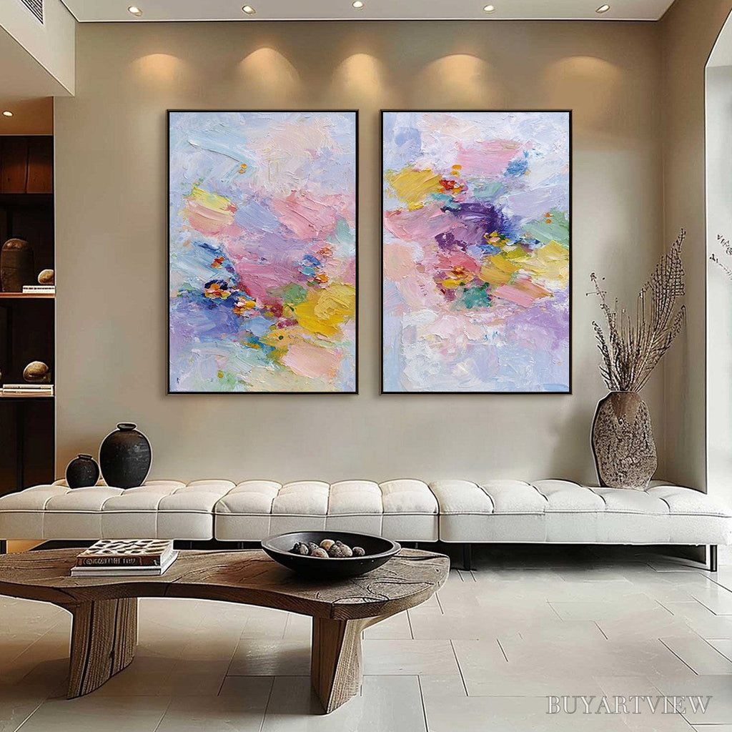 ARTOVITAS Garden Reverie – Colorful Abstract Floral Impasto Painting Set of 2 - image 2