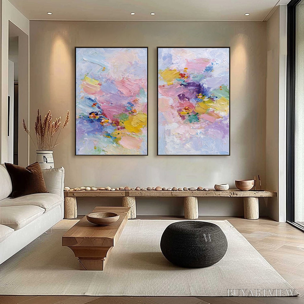 ARTOVITAS Garden Reverie – Colorful Abstract Floral Impasto Painting Set of 2 - image 4