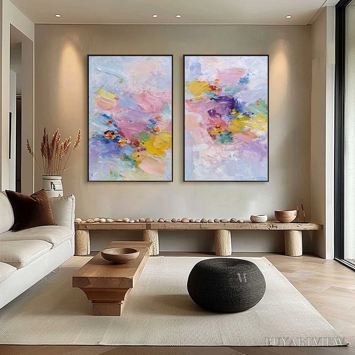 ARTOVITAS Garden Reverie – Colorful Abstract Floral Impasto Painting Set of 2 - image 4