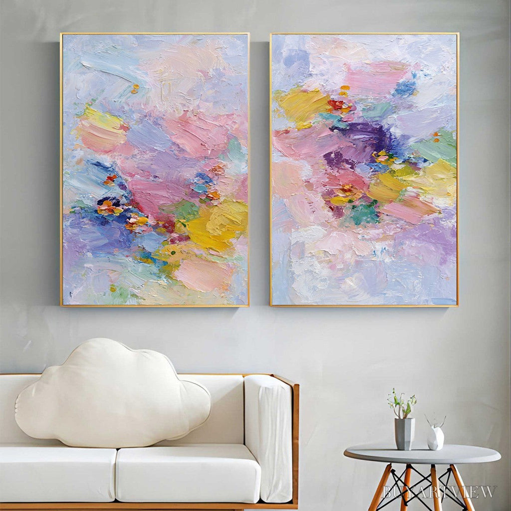 ARTOVITAS Garden Reverie – Colorful Abstract Floral Impasto Painting Set of 2 - image 6