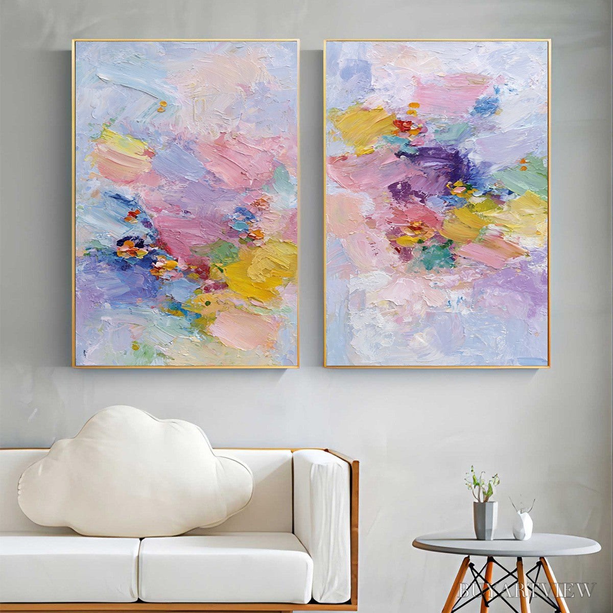ARTOVITAS Garden Reverie – Colorful Abstract Floral Impasto Painting Set of 2 - image 6