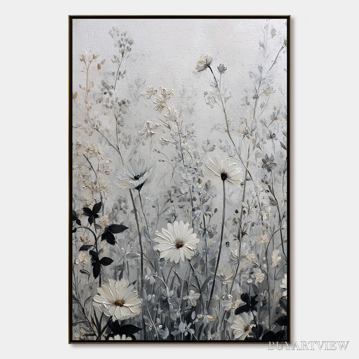 ARTOVITAS Whispers in the Meadow – Textured Neutral Floral Meadow Painting - image 1