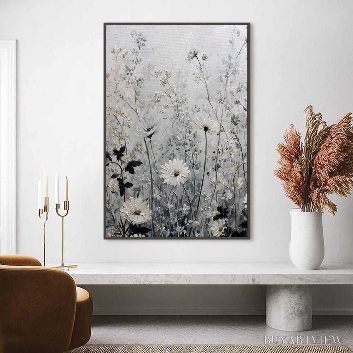 ARTOVITAS Whispers in the Meadow – Textured Neutral Floral Meadow Painting - image 2