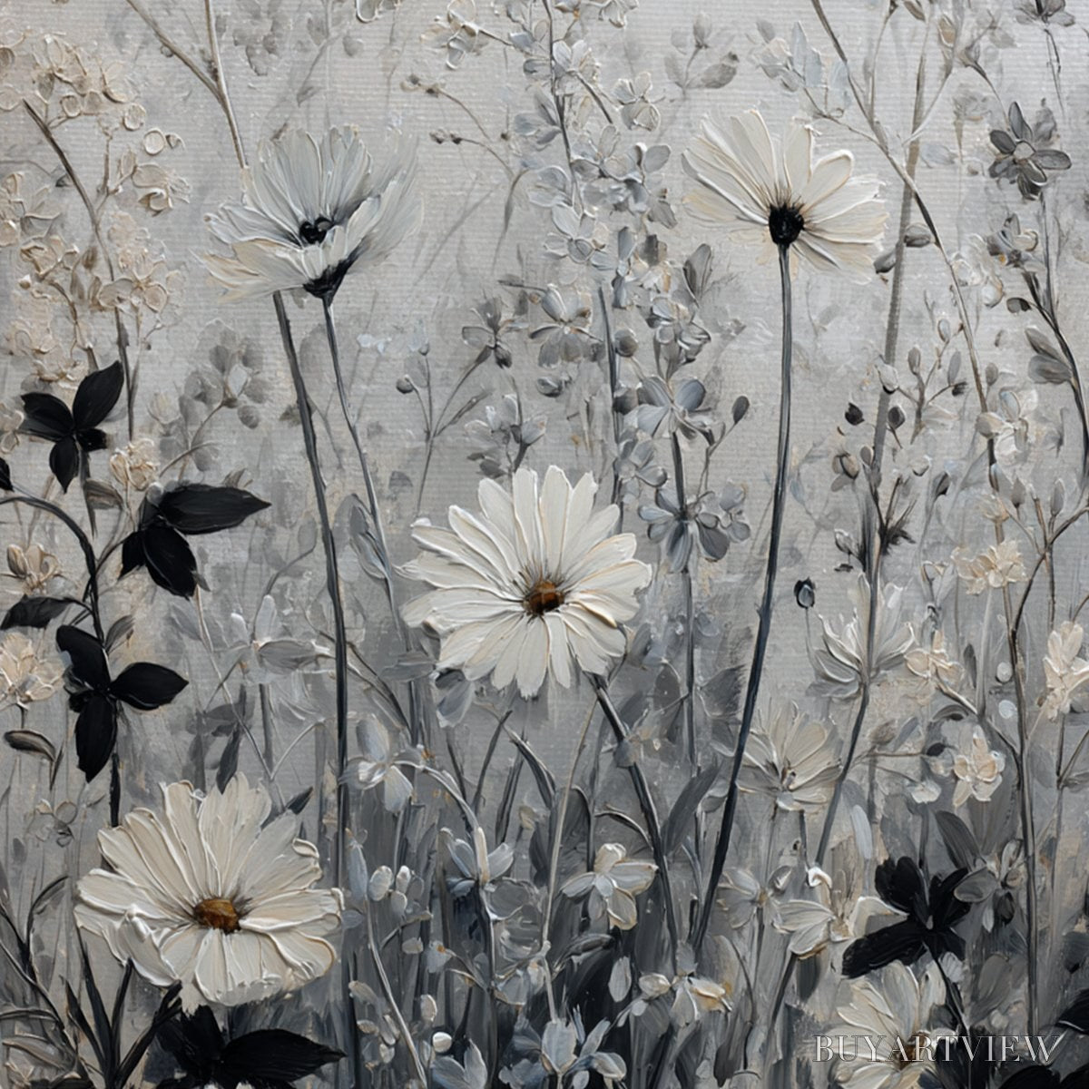 ARTOVITAS Whispers in the Meadow – Textured Neutral Floral Meadow Painting - image 3