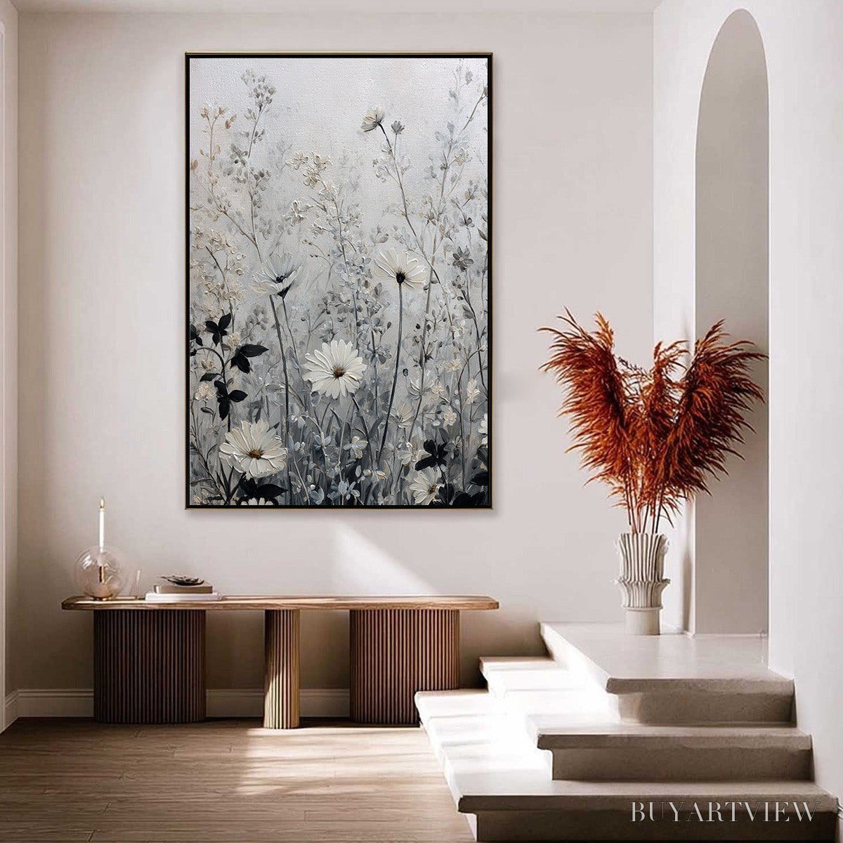 ARTOVITAS Whispers in the Meadow – Textured Neutral Floral Meadow Painting - image 4