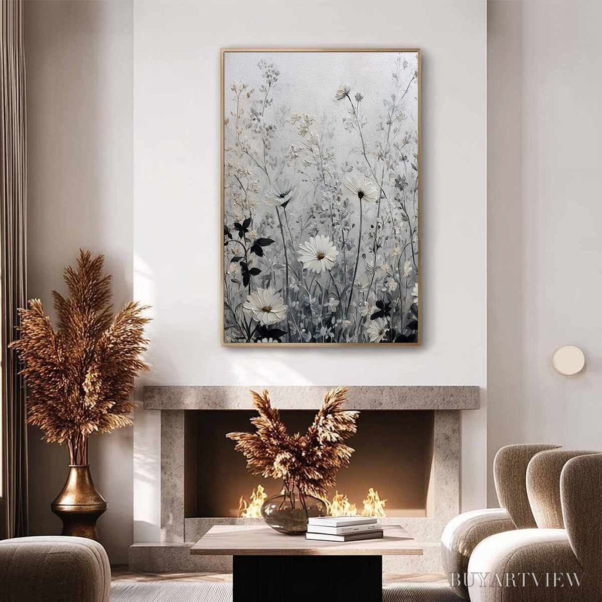 ARTOVITAS Whispers in the Meadow – Textured Neutral Floral Meadow Painting - image 6