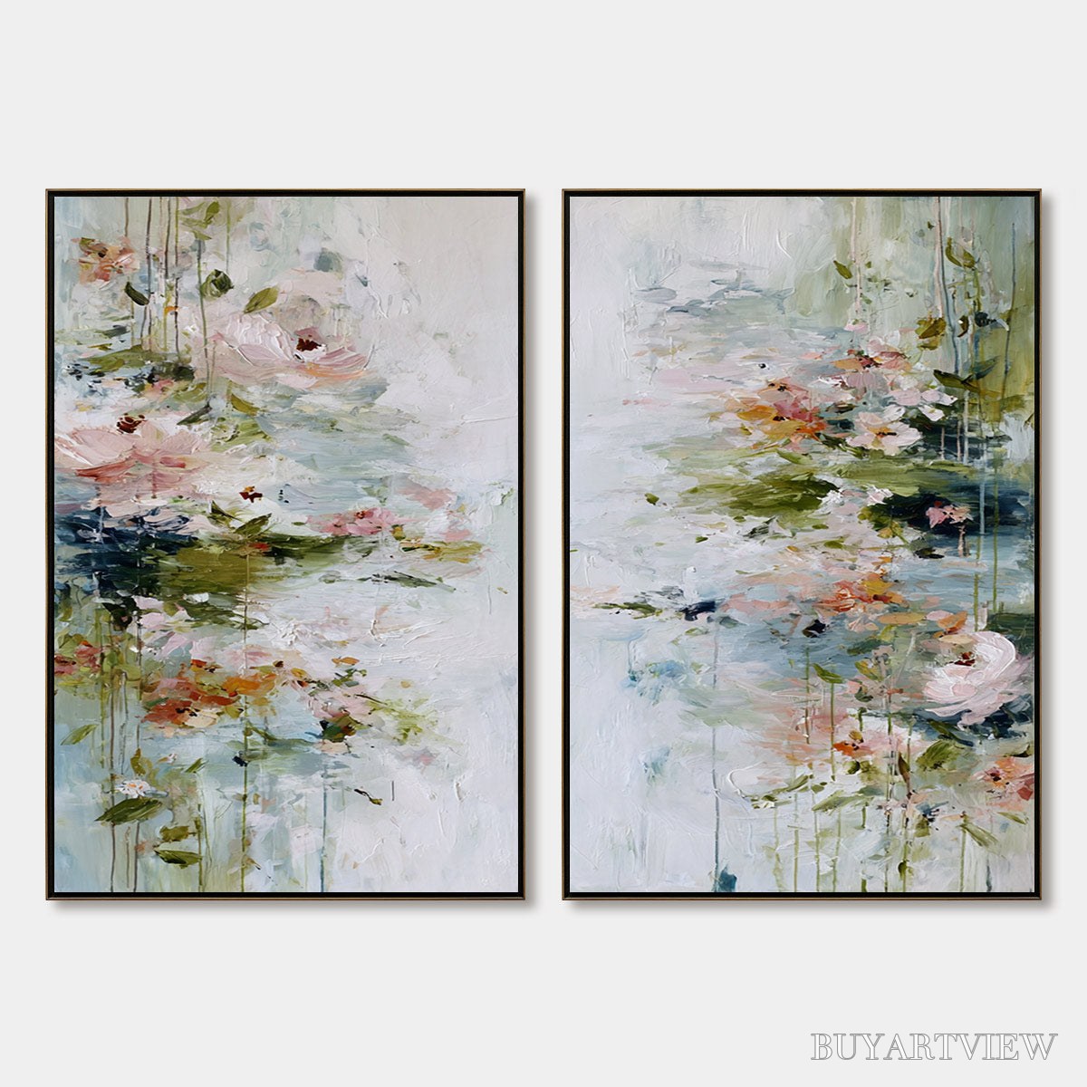 ARTOVITAS Garden Reverie – Abstract Impressionist Floral Diptych Painting - image 1