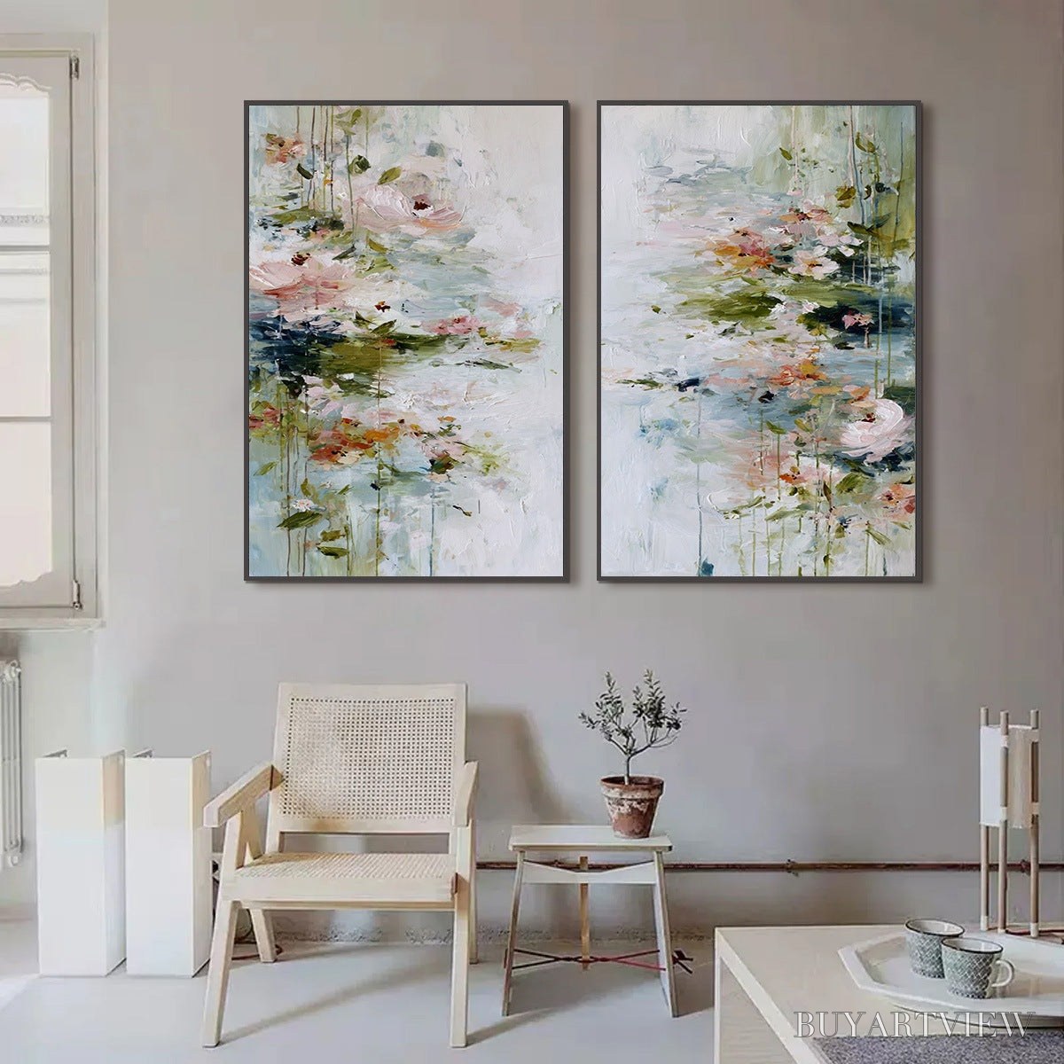 ARTOVITAS Garden Reverie – Abstract Impressionist Floral Diptych Painting - image 2
