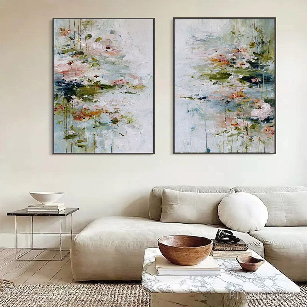 ARTOVITAS Garden Reverie – Abstract Impressionist Floral Diptych Painting - image 4