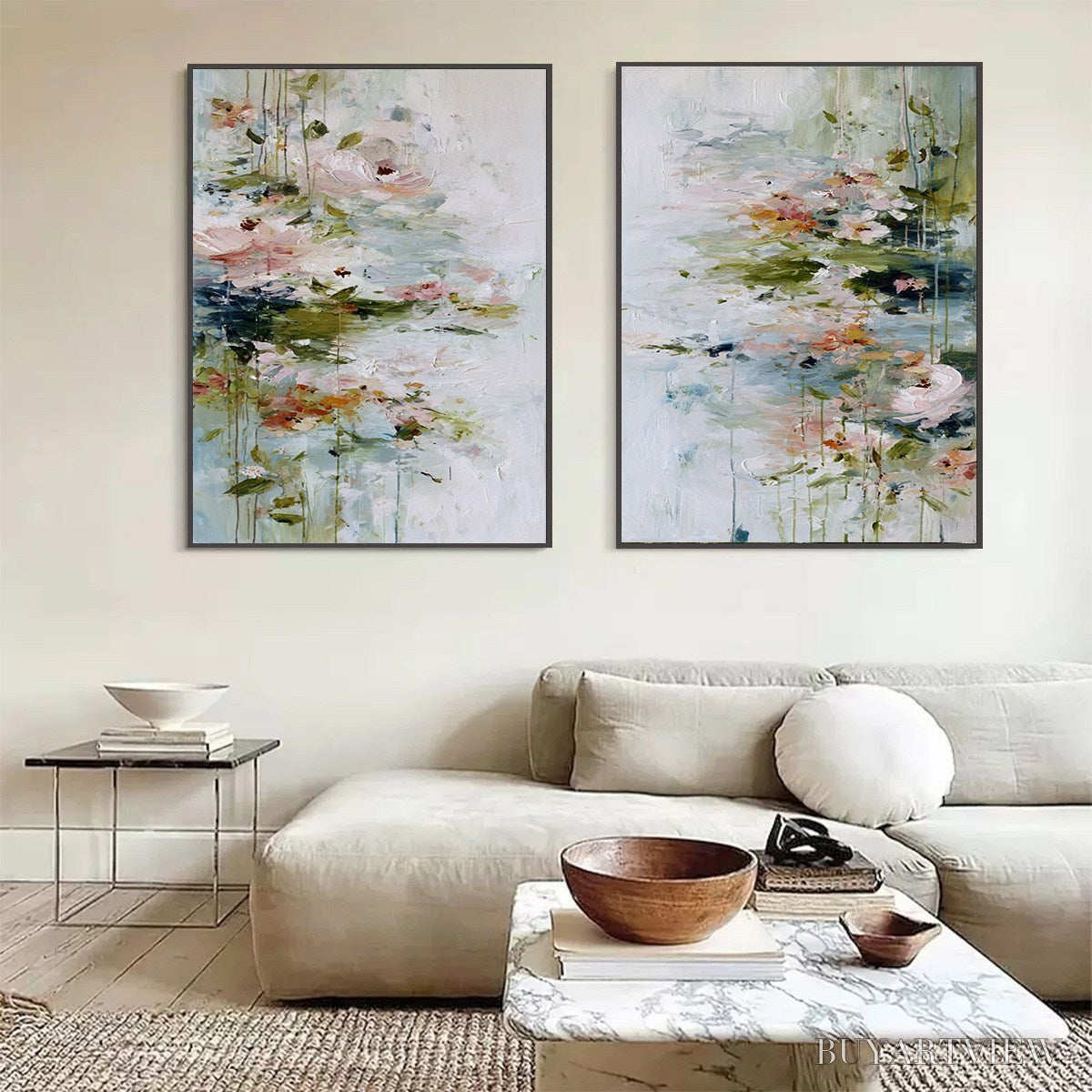 ARTOVITAS Garden Reverie – Abstract Impressionist Floral Diptych Painting - image 4
