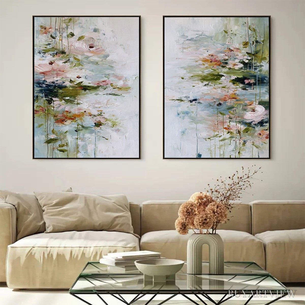ARTOVITAS Garden Reverie – Abstract Impressionist Floral Diptych Painting - image 6