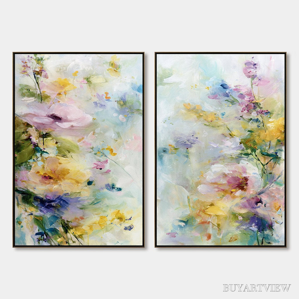 ARTOVITAS Jardin Secret – Impressionistic Abstract Floral Painting Set of 2 - image 1
