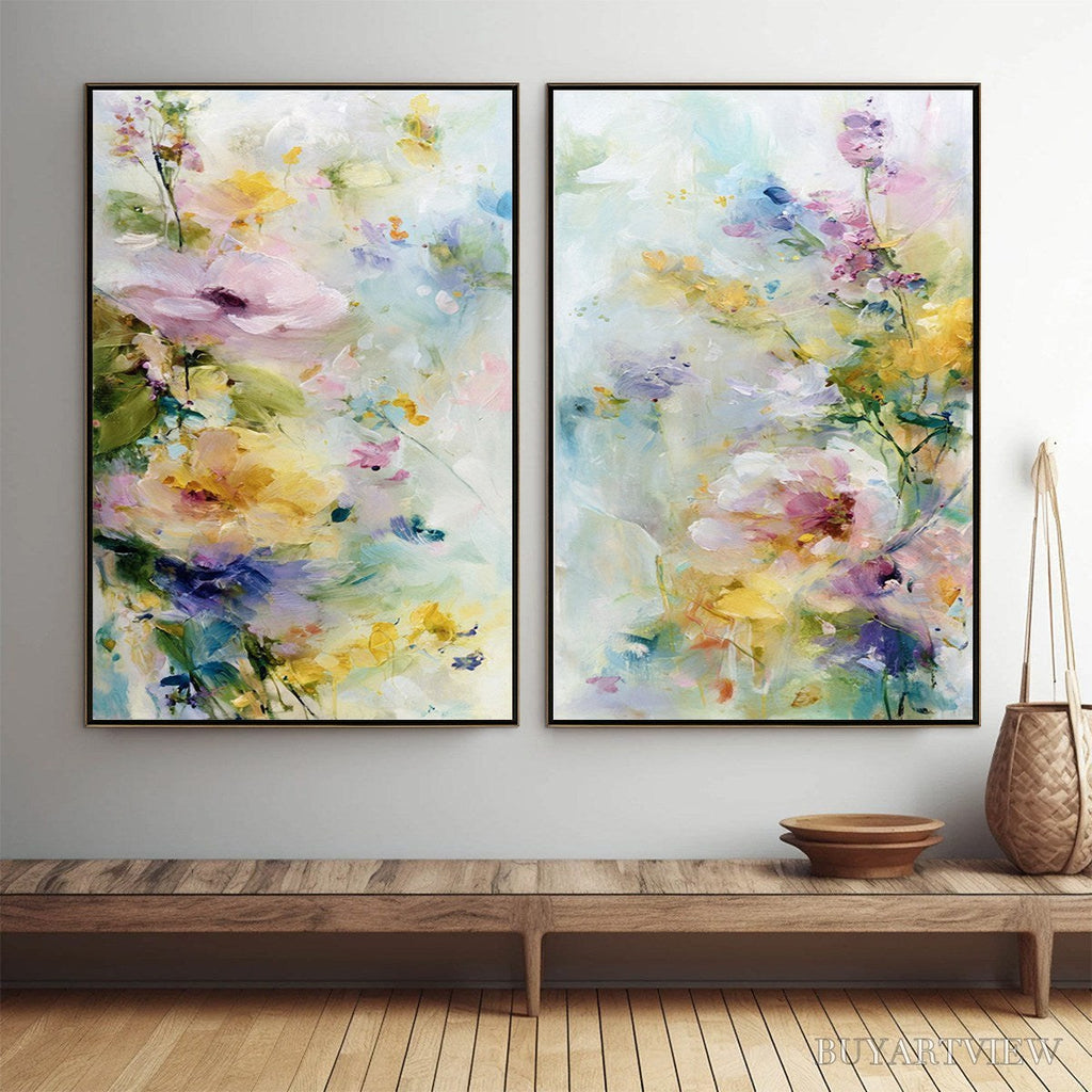 ARTOVITAS Jardin Secret – Impressionistic Abstract Floral Painting Set of 2 - image 2
