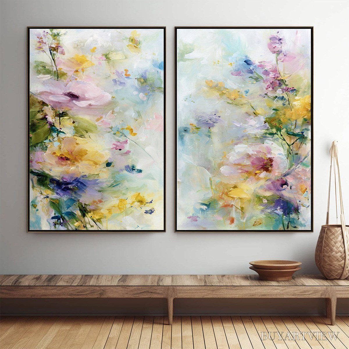 ARTOVITAS Jardin Secret – Impressionistic Abstract Floral Painting Set of 2 - image 2