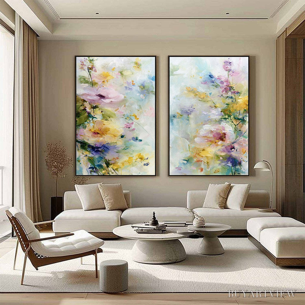 ARTOVITAS Jardin Secret – Impressionistic Abstract Floral Painting Set of 2 - image 4