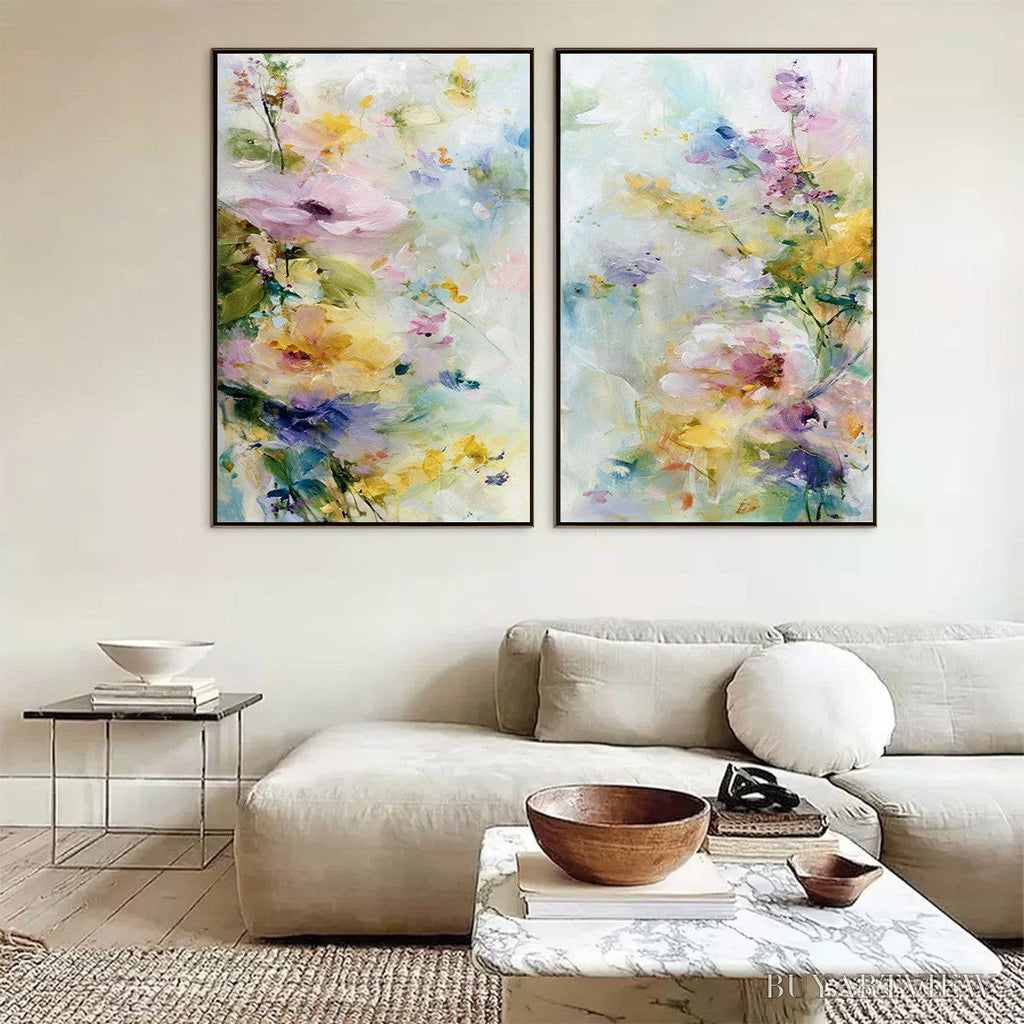 ARTOVITAS Jardin Secret – Impressionistic Abstract Floral Painting Set of 2 - image 6