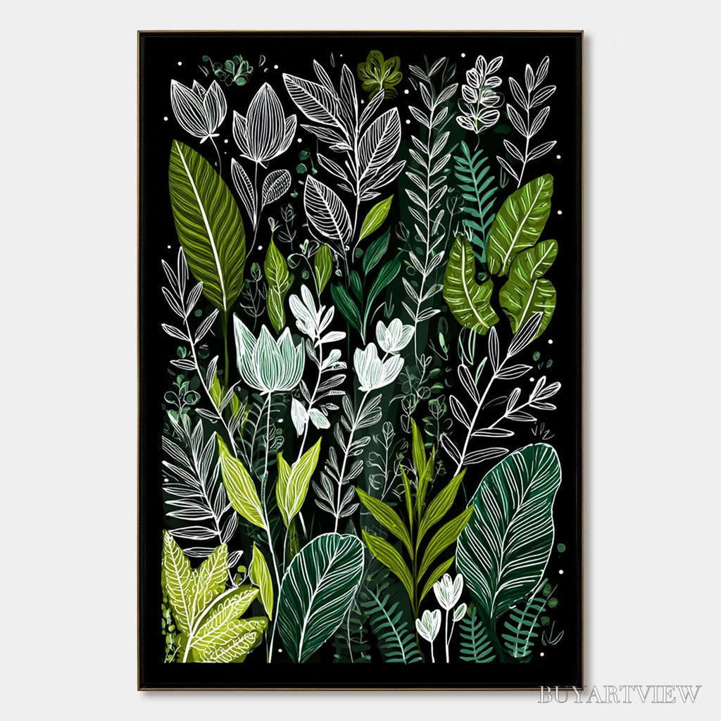 ARTOVITAS Nocturnal Garden – Modern Graphic Botanical Illustration Art - image 1