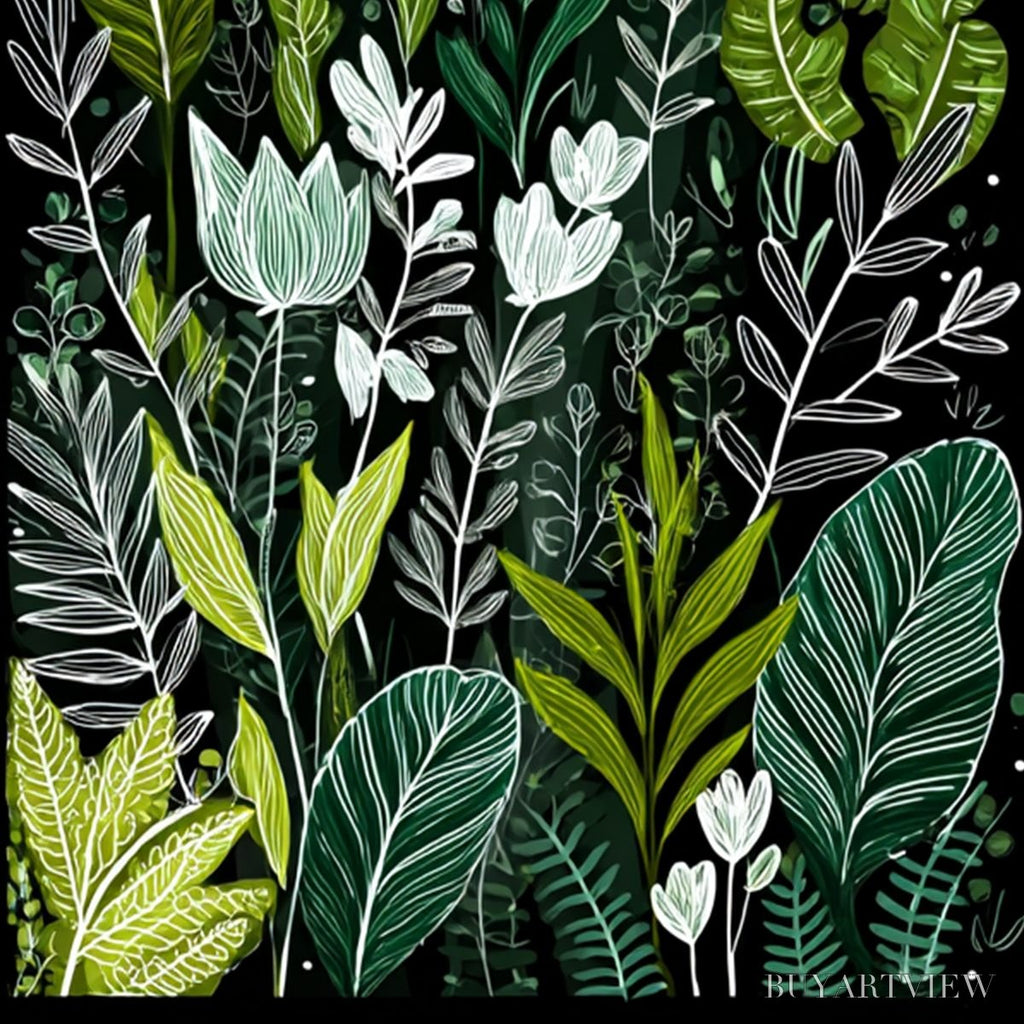 ARTOVITAS Nocturnal Garden – Modern Graphic Botanical Illustration Art - image 3
