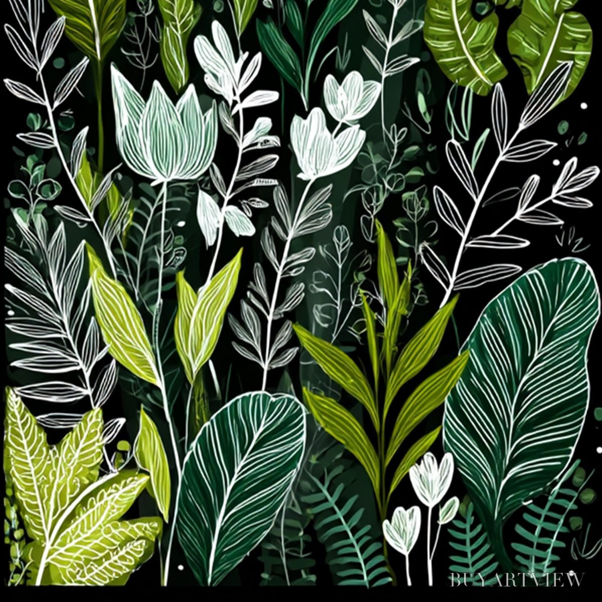 ARTOVITAS Nocturnal Garden – Modern Graphic Botanical Illustration Art - image 3