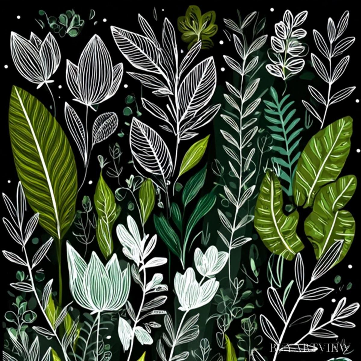 ARTOVITAS Nocturnal Garden – Modern Graphic Botanical Illustration Art - image 5