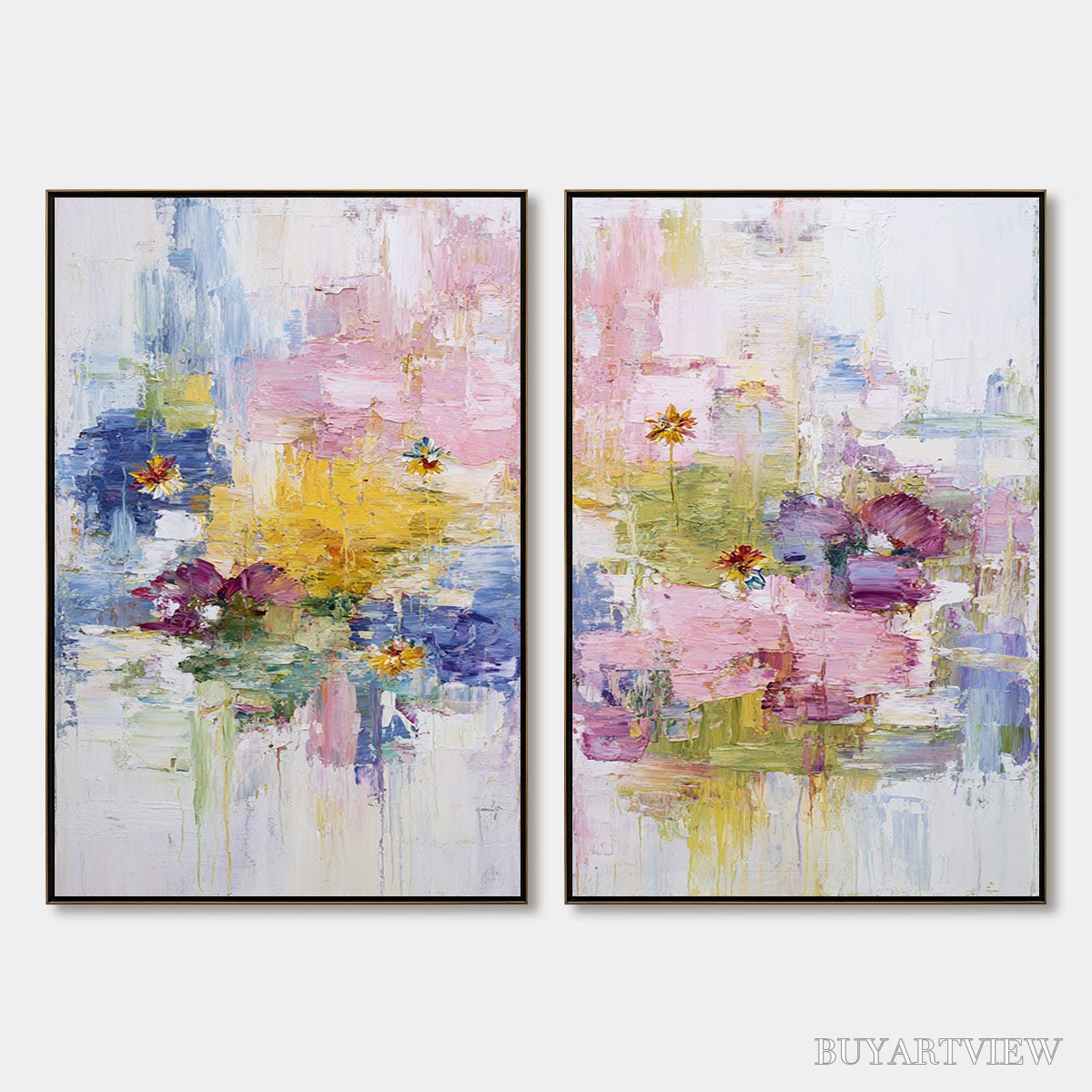 ARTOVITAS Reflections in Bloom – Colorful Abstract Floral Palette Knife Painting Set - image 1