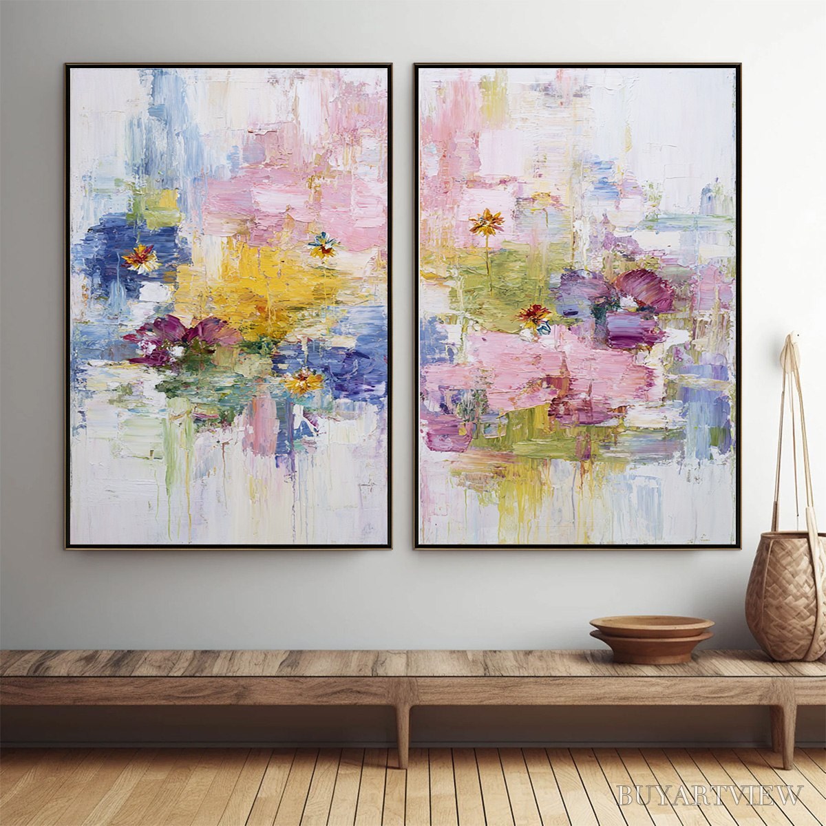 ARTOVITAS Reflections in Bloom – Colorful Abstract Floral Palette Knife Painting Set - image 2
