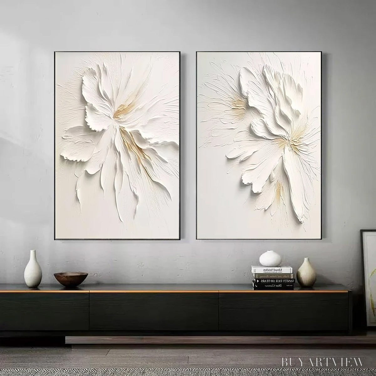 ARTOVITAS Ivory Whispers – Textured White Floral Impasto Painting Set - image 2