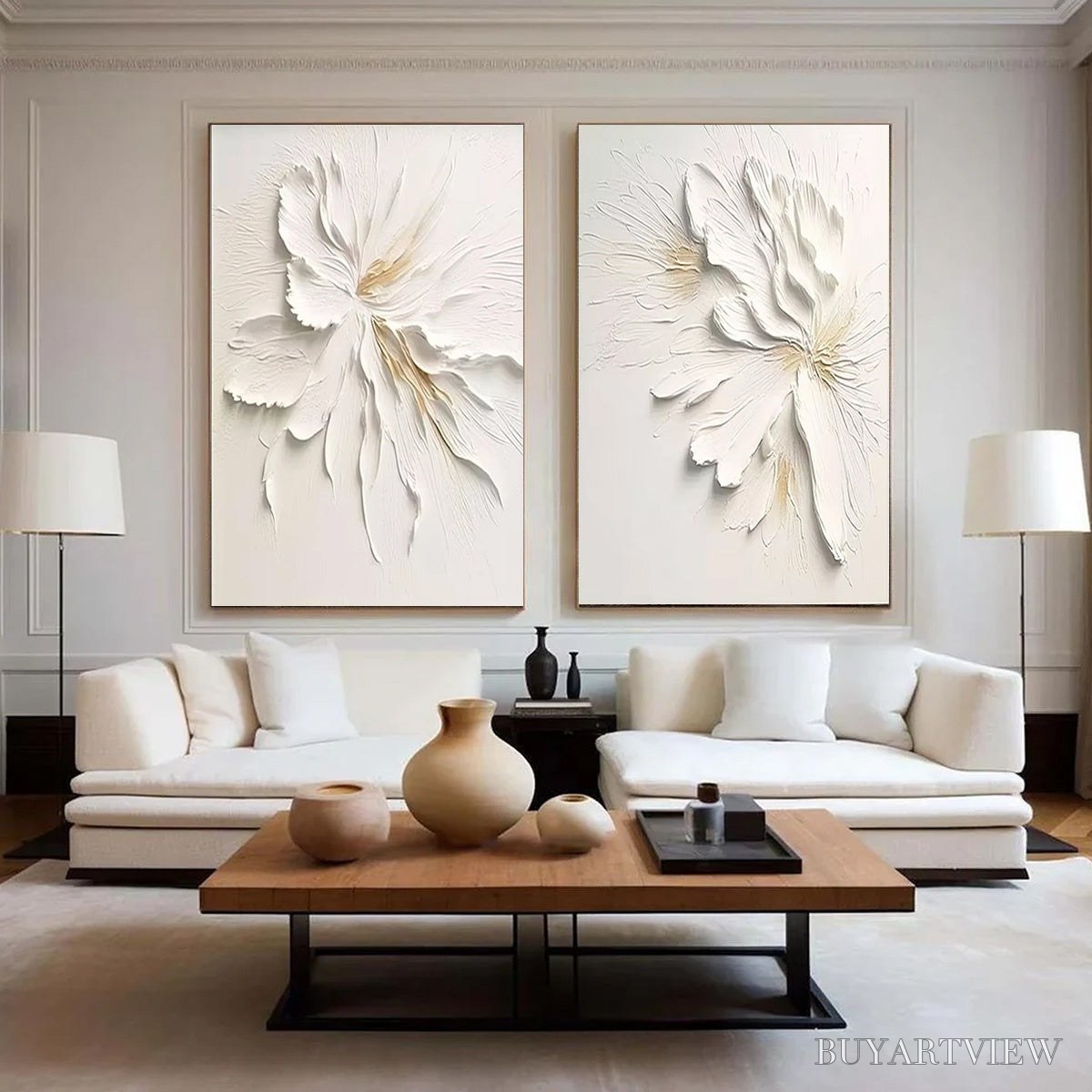 ARTOVITAS Ivory Whispers – Textured White Floral Impasto Painting Set - image 3