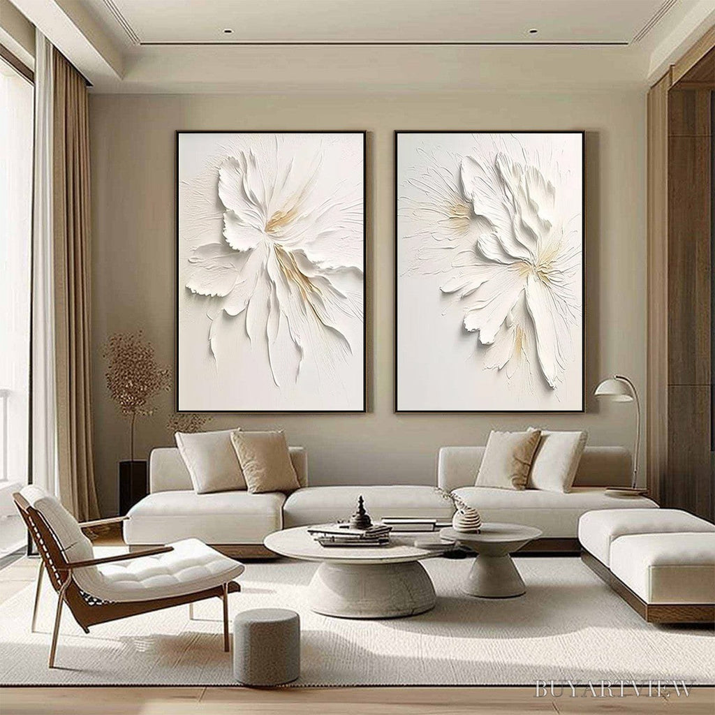ARTOVITAS Ivory Whispers – Textured White Floral Impasto Painting Set - image 4