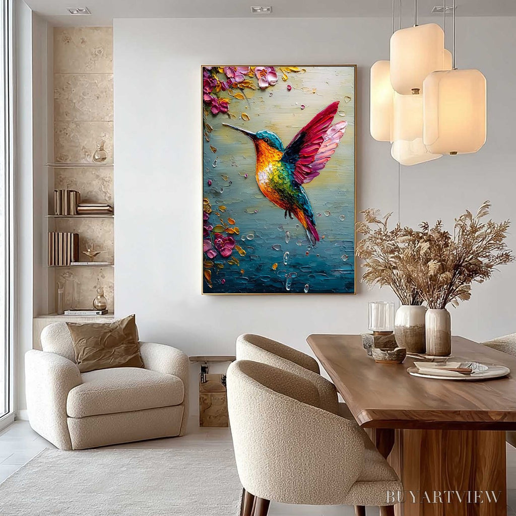 ARTOVITAS Nectar Flight – Vibrant Impressionist Hummingbird Floral Oil Painting - image 2