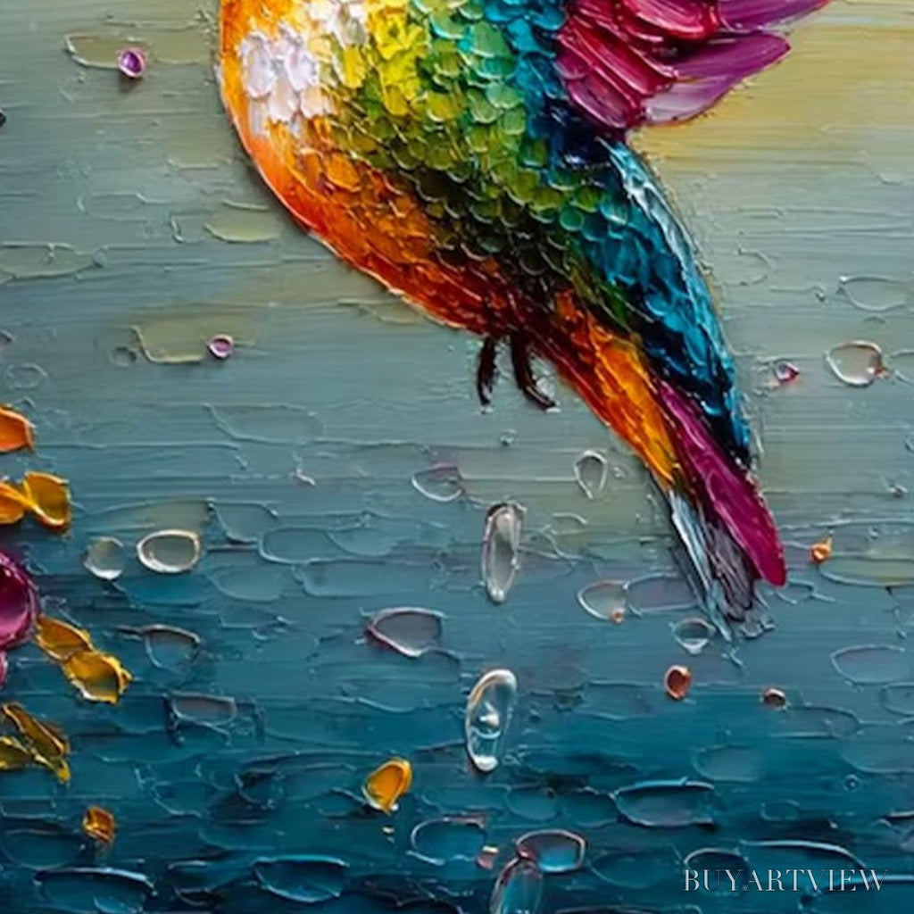 ARTOVITAS Nectar Flight – Vibrant Impressionist Hummingbird Floral Oil Painting - image 3
