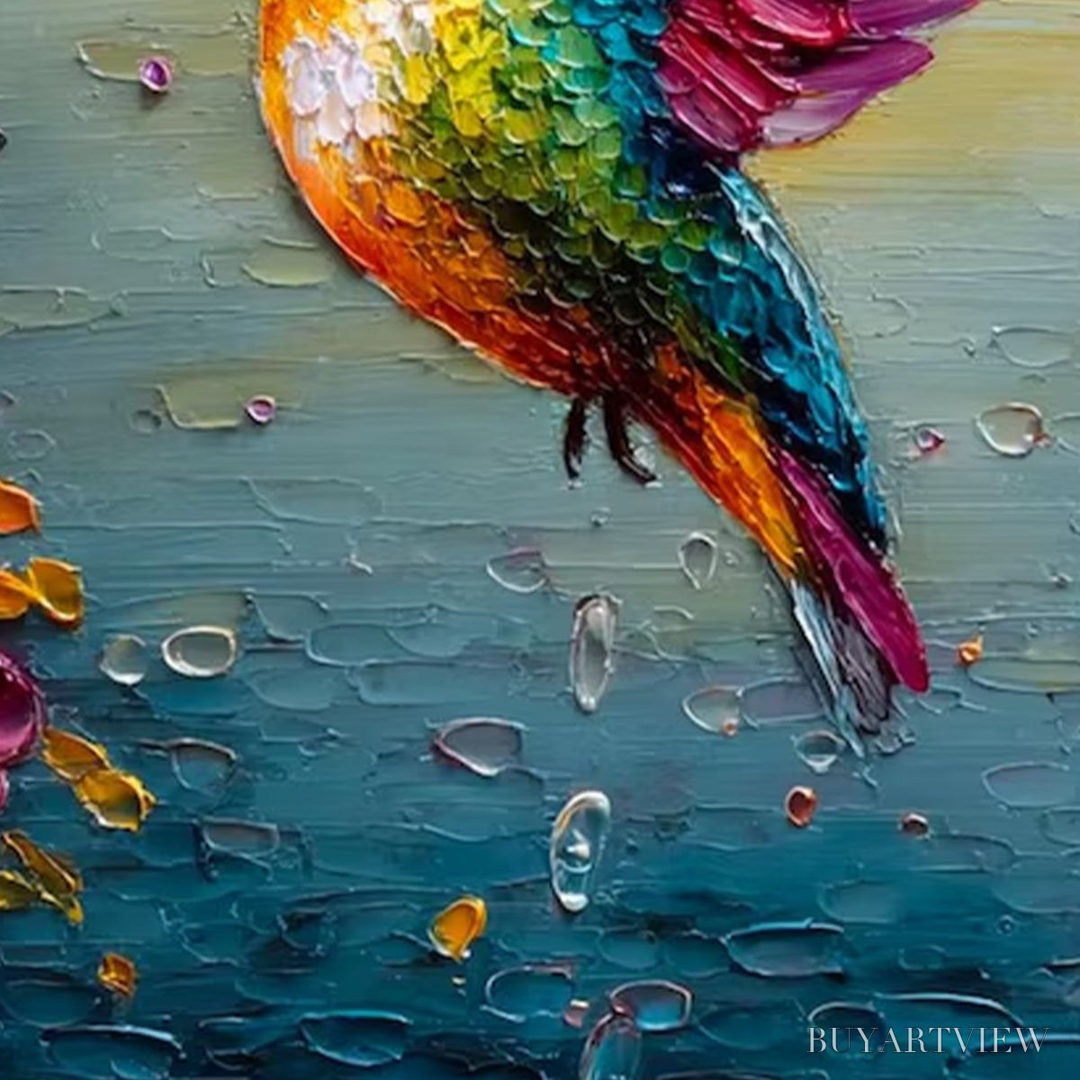 ARTOVITAS Nectar Flight – Vibrant Impressionist Hummingbird Floral Oil Painting - image 3