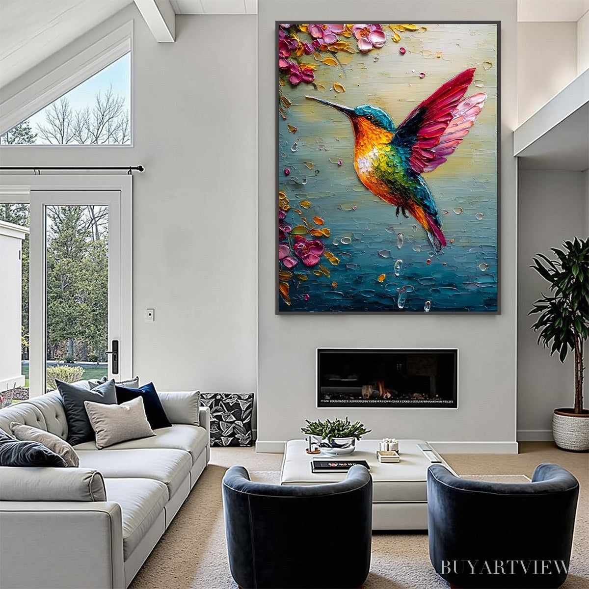 ARTOVITAS Nectar Flight – Vibrant Impressionist Hummingbird Floral Oil Painting - image 4
