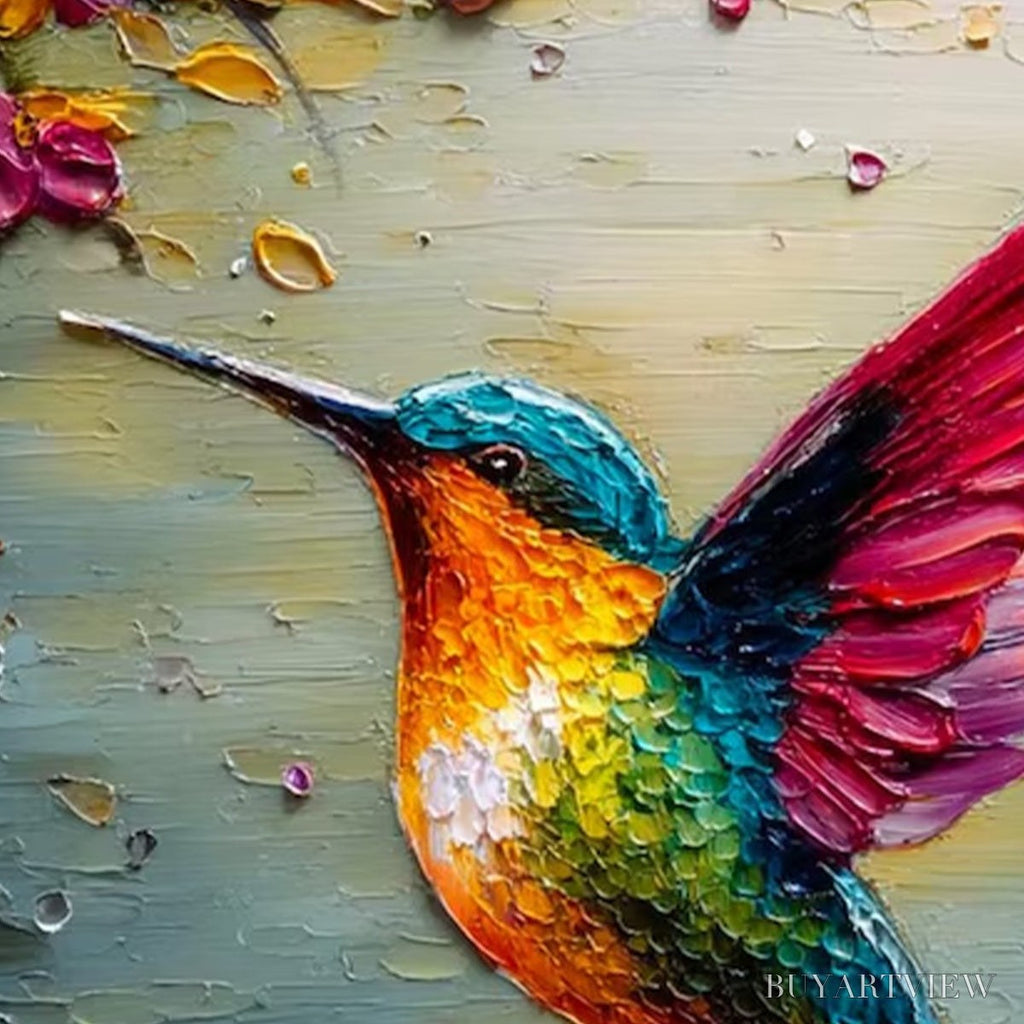 ARTOVITAS Nectar Flight – Vibrant Impressionist Hummingbird Floral Oil Painting - image 5