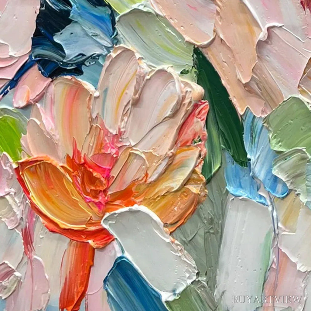ARTOVITAS Blossom Chorale – Textured Impressionist Floral Diptych Oil Painting - image 4