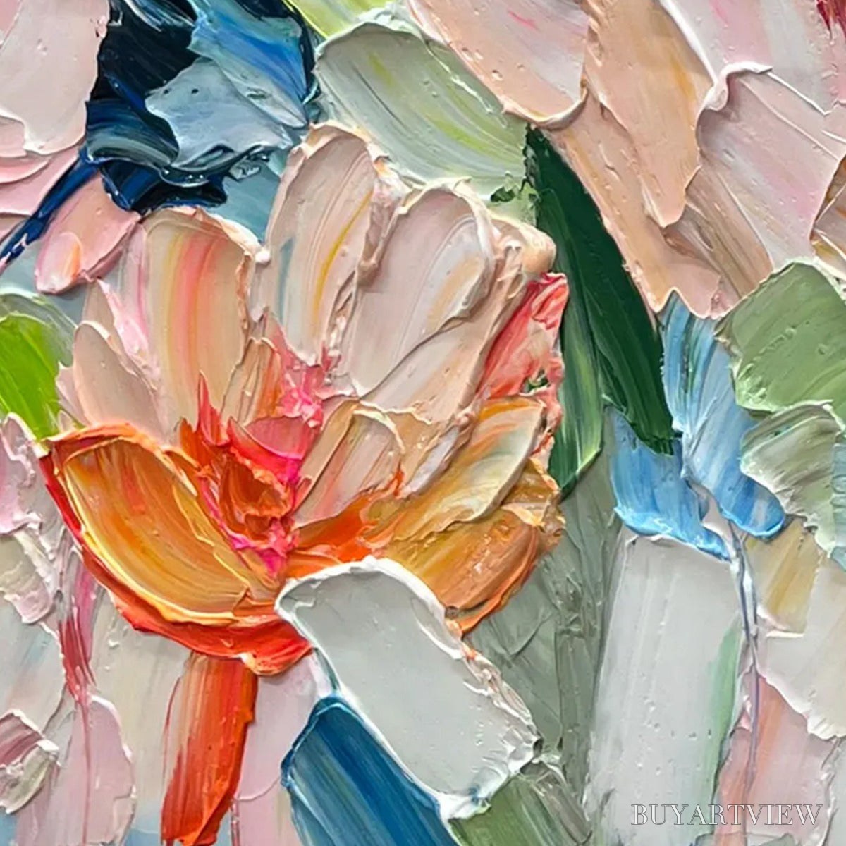 ARTOVITAS Blossom Chorale – Textured Impressionist Floral Diptych Oil Painting - image 4