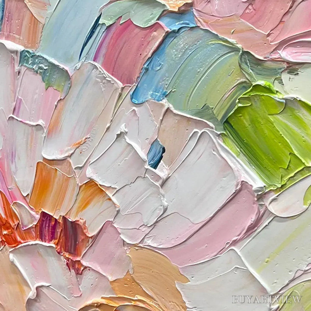 ARTOVITAS Blossom Chorale – Textured Impressionist Floral Diptych Oil Painting - image 6
