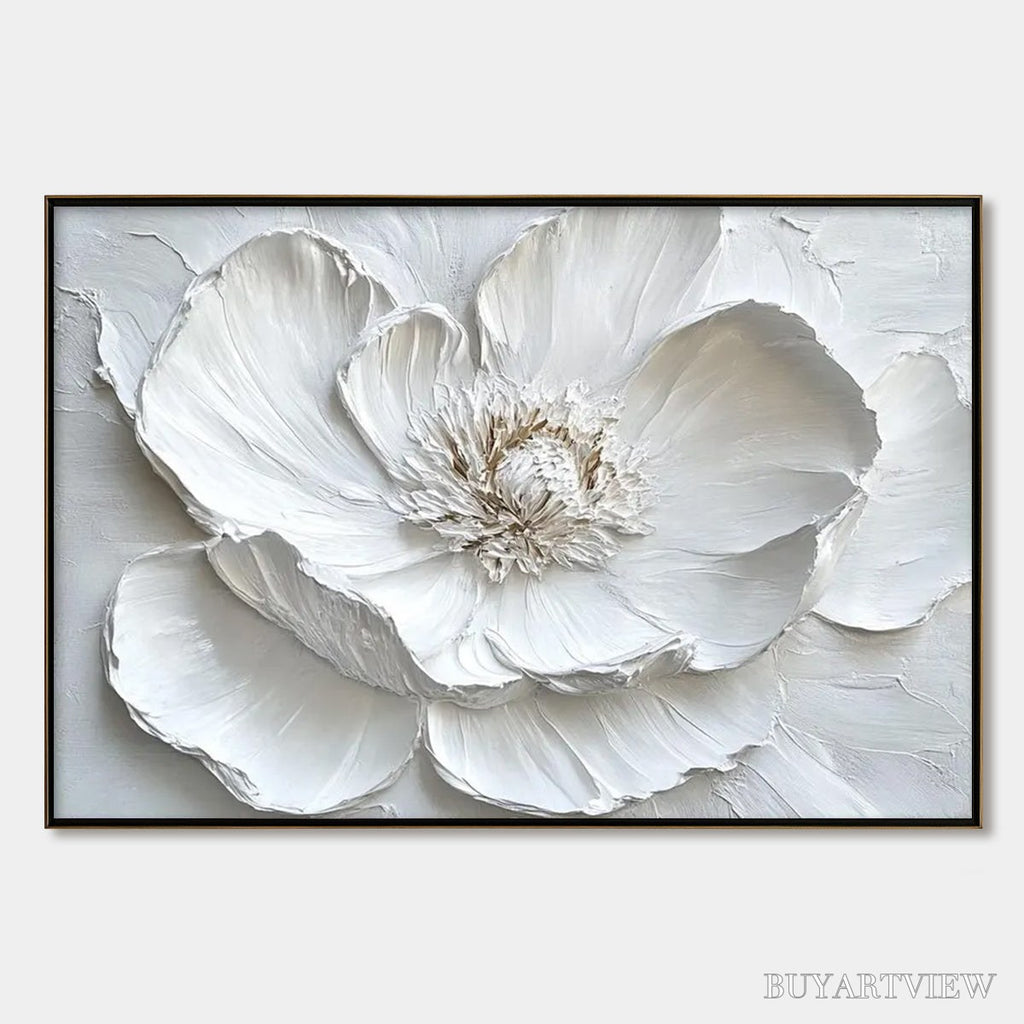 ARTOVITAS Ivory Bloom – Minimalist Textured Floral Oil Painting - image 1