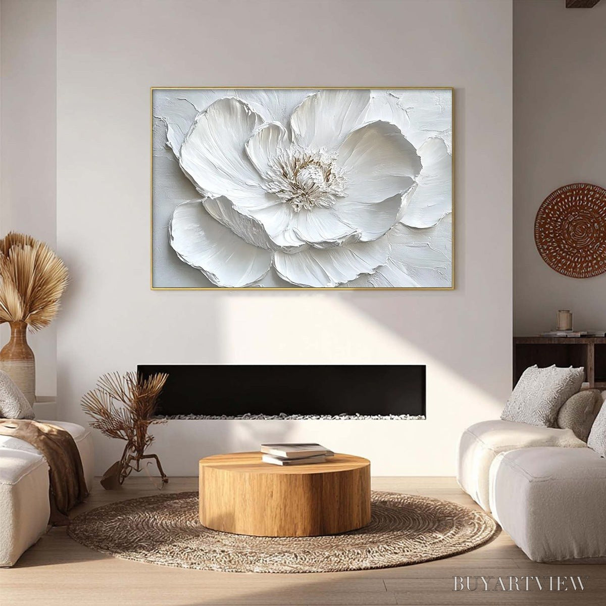 ARTOVITAS Ivory Bloom – Minimalist Textured Floral Oil Painting - image 2