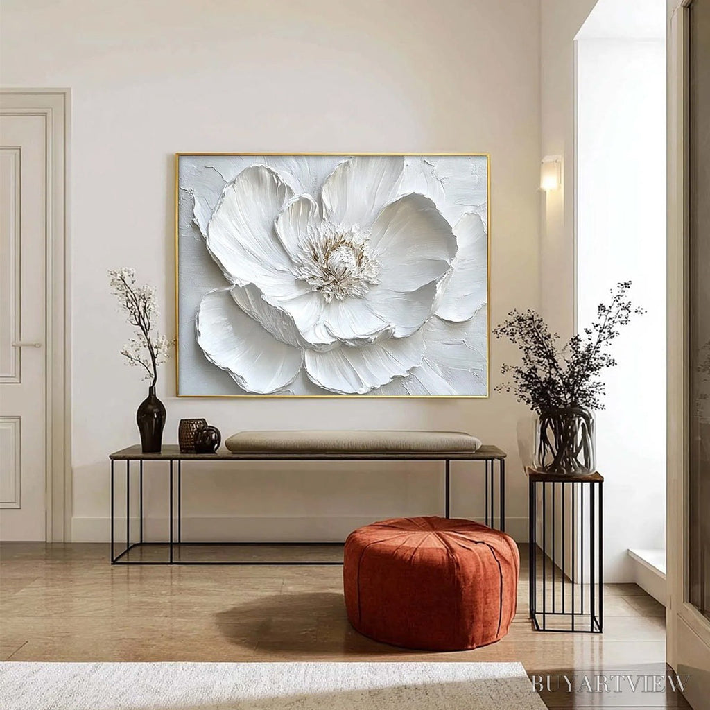ARTOVITAS Ivory Bloom – Minimalist Textured Floral Oil Painting - image 3