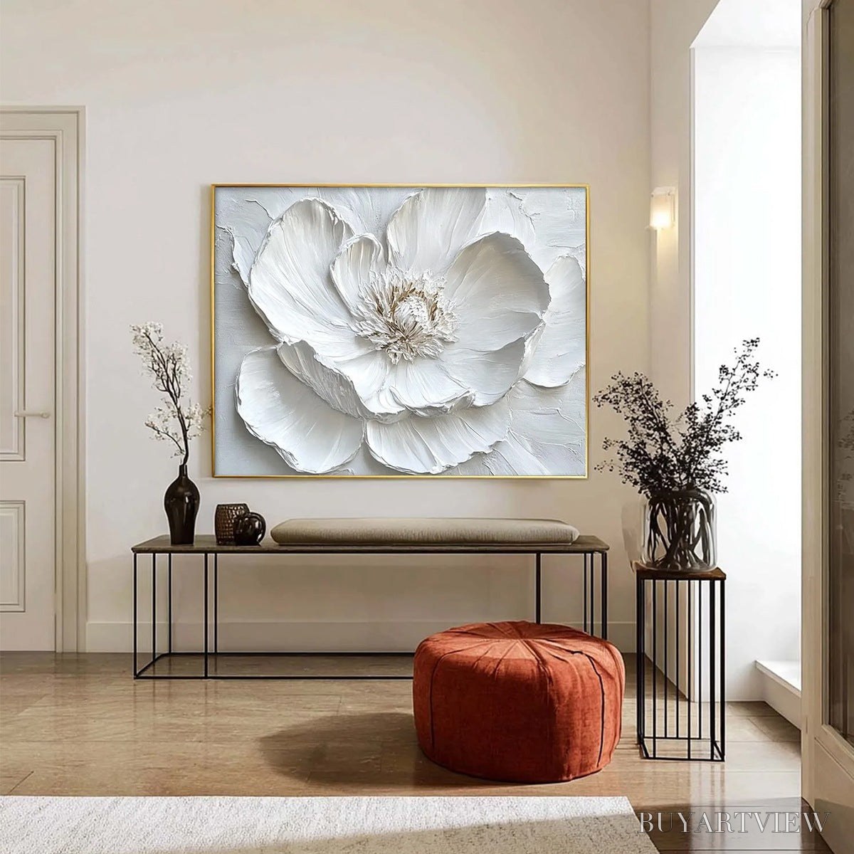 ARTOVITAS Ivory Bloom – Minimalist Textured Floral Oil Painting - image 3