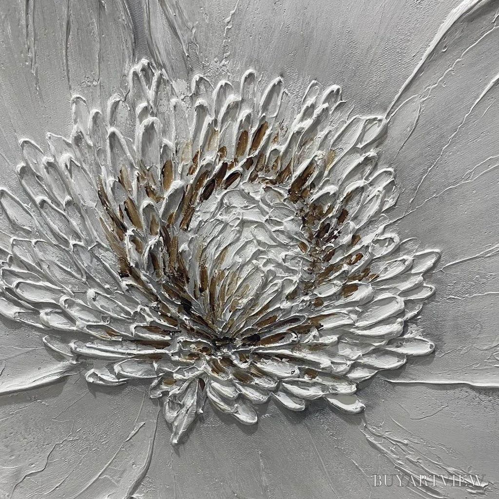 ARTOVITAS Ivory Bloom – Minimalist Textured Floral Oil Painting - image 4