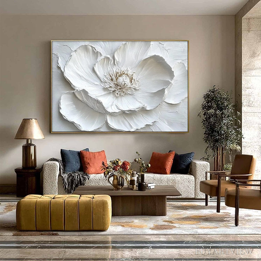 ARTOVITAS Ivory Bloom – Minimalist Textured Floral Oil Painting - image 5