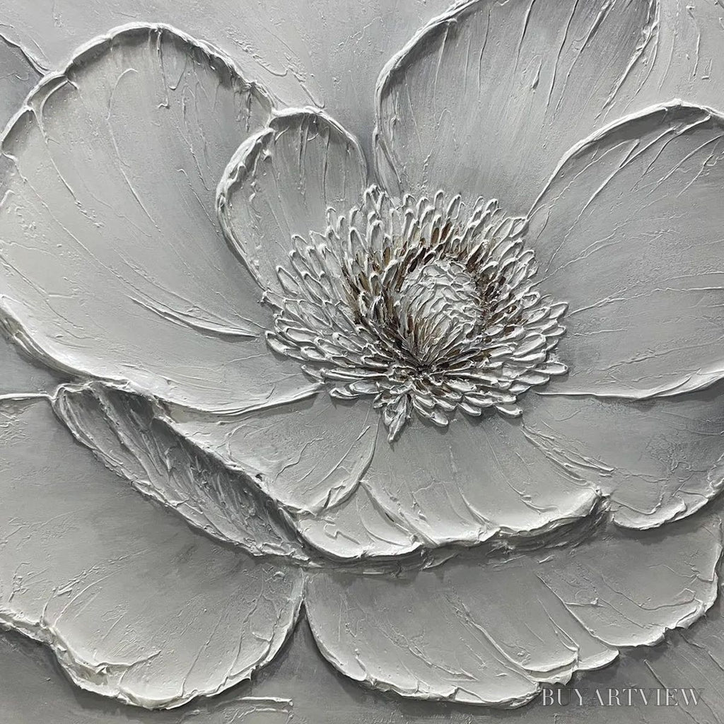 ARTOVITAS Ivory Bloom – Minimalist Textured Floral Oil Painting - image 6